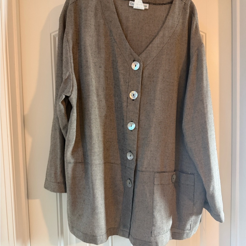 Brown Houndstooth Button-Up Cardigan